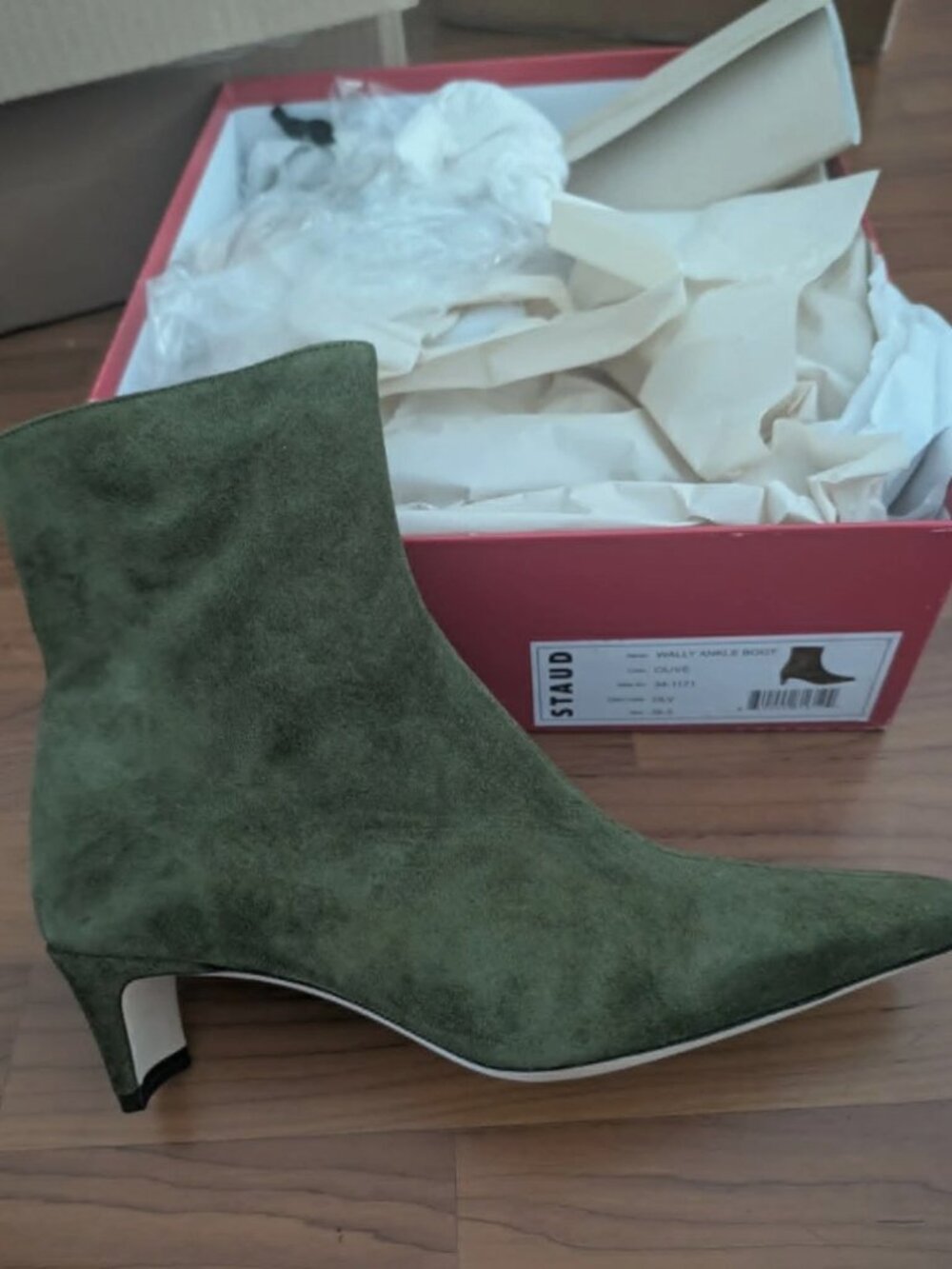 Staud Wally Ankle Suede Boot 39.5/8 Olive Zip Up 80mm Beautiful BNNU